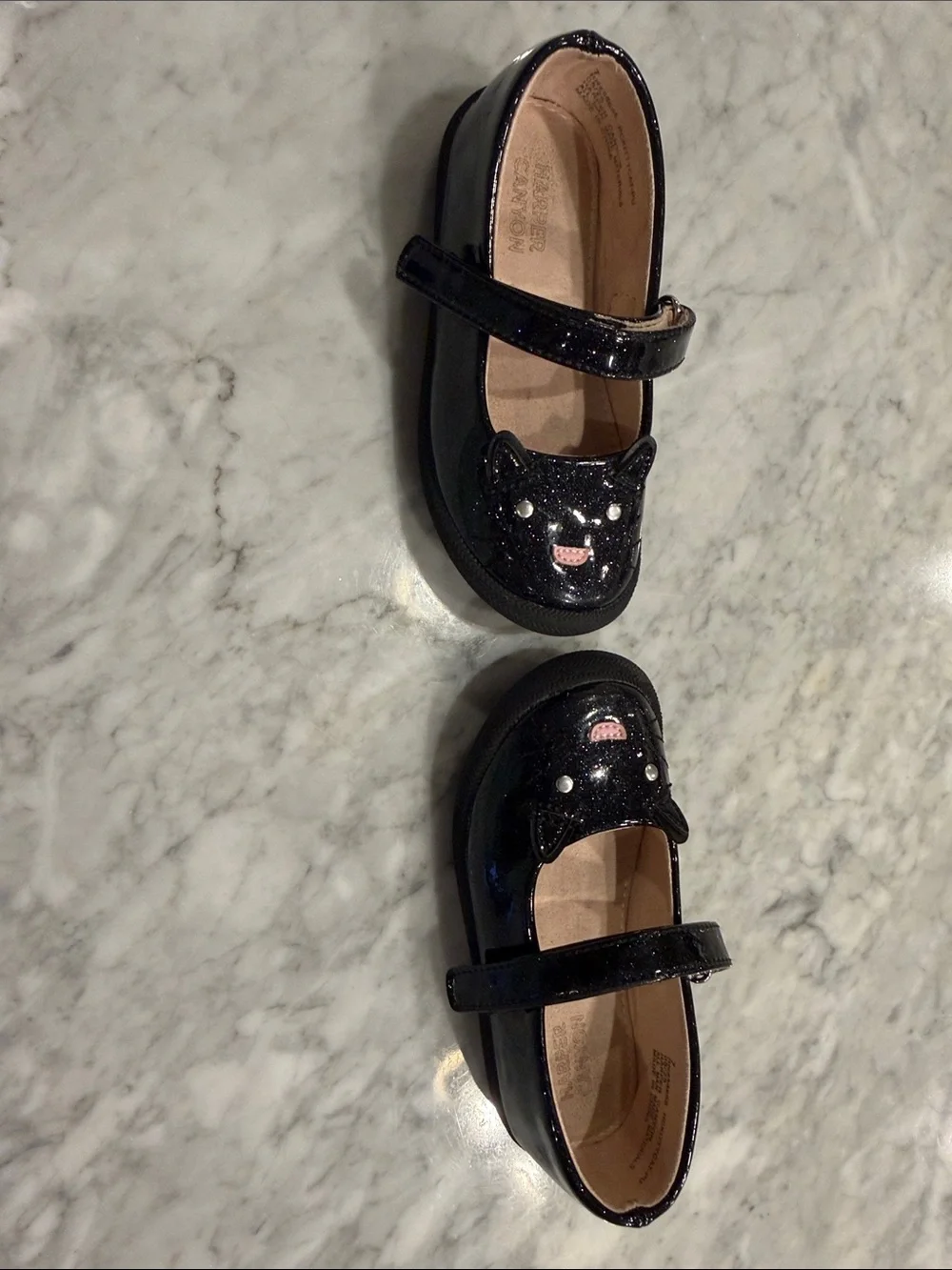 Harper Canyon Black Glitter Cat Mary Janes with Pink Accent